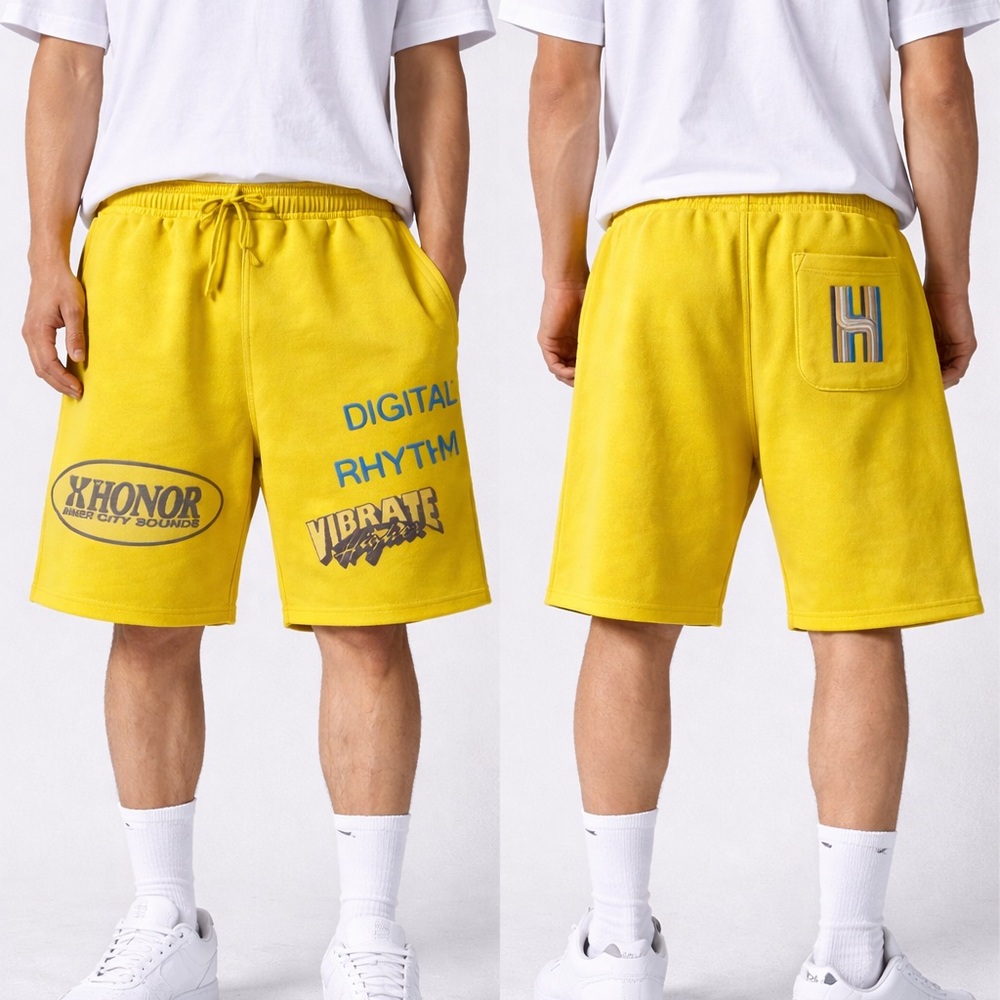 Honor The‎ Gift XHONOR Yellow Graphic Shorts Men’s Medium Streetwear Drawstring